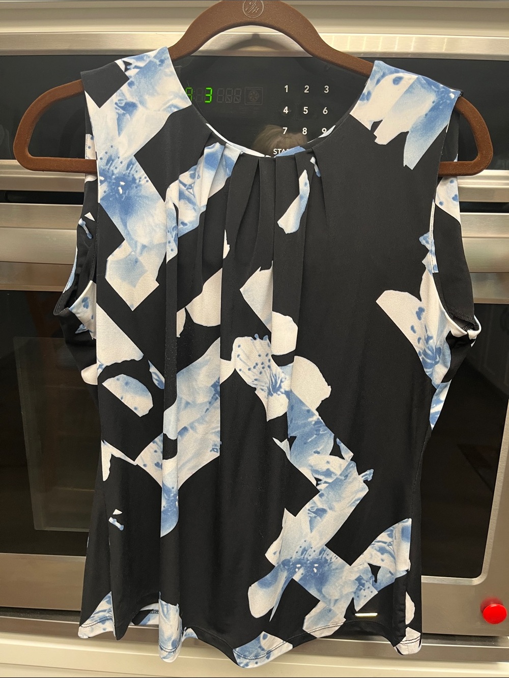 Calvin Klein Black Sleeveless Camisole with Blue & White Abstract Floral